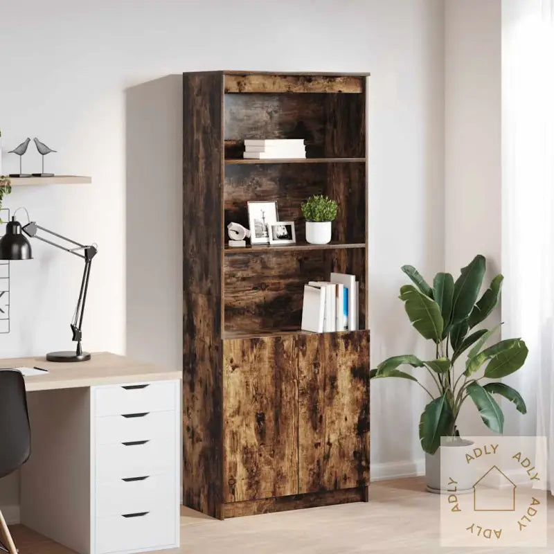 Highboard Røkt Eik 70X35X180 Cm Konstruert Tre