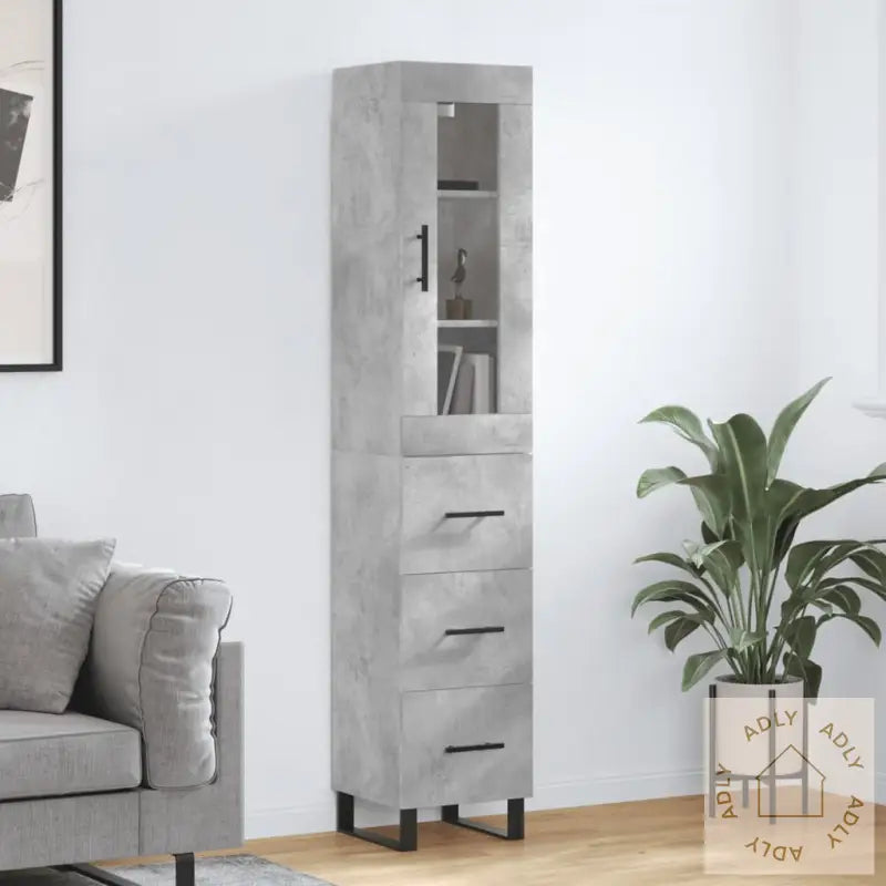 Highboard Betonggrå 34,5X34X180 Cm Konstruert Tre