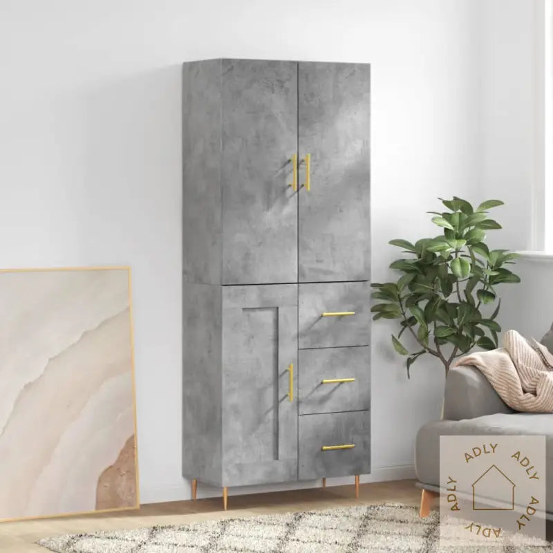 Highboard Betonggrå 69,5X34X180 Cm Konstruert Tre