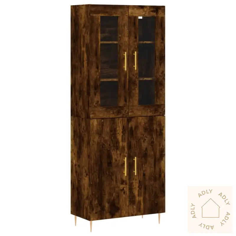Highboard Røkt Eik 69,5X34X180 Cm Konstruert Tre