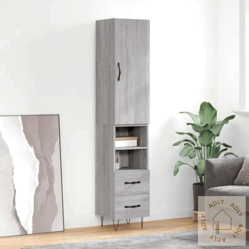 Highboard Grå Sonoma 34,5X34X180 Cm Konstruert Tre
