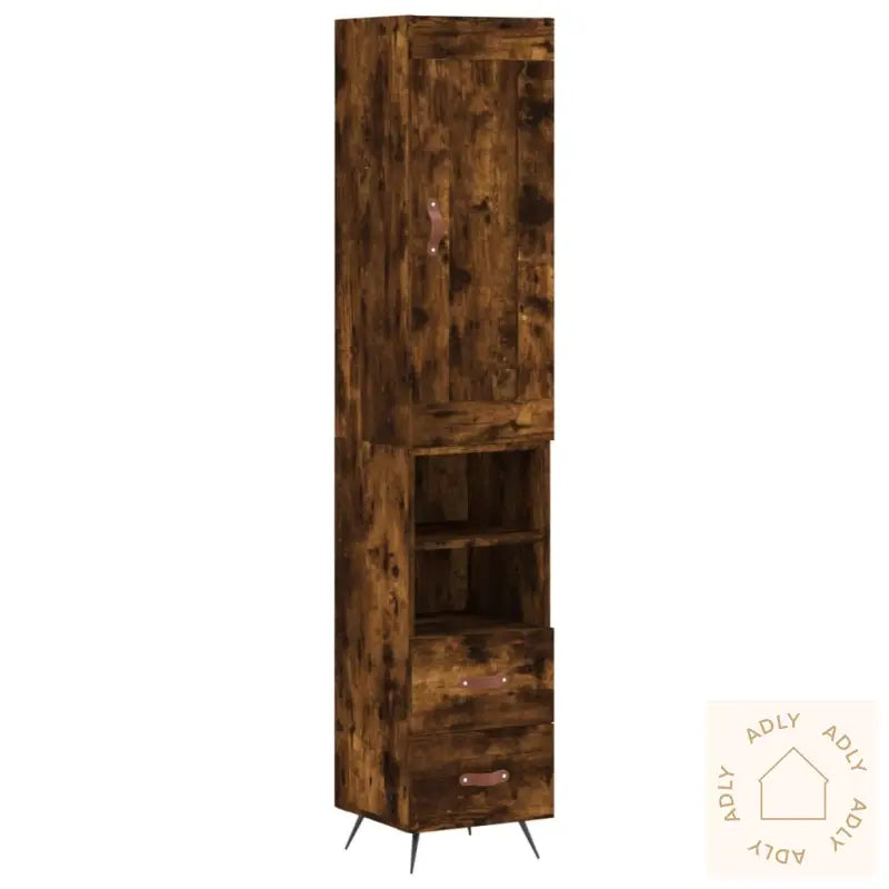 Highboard Røkt Eik 34,5X34X180 Cm Konstruert Tre