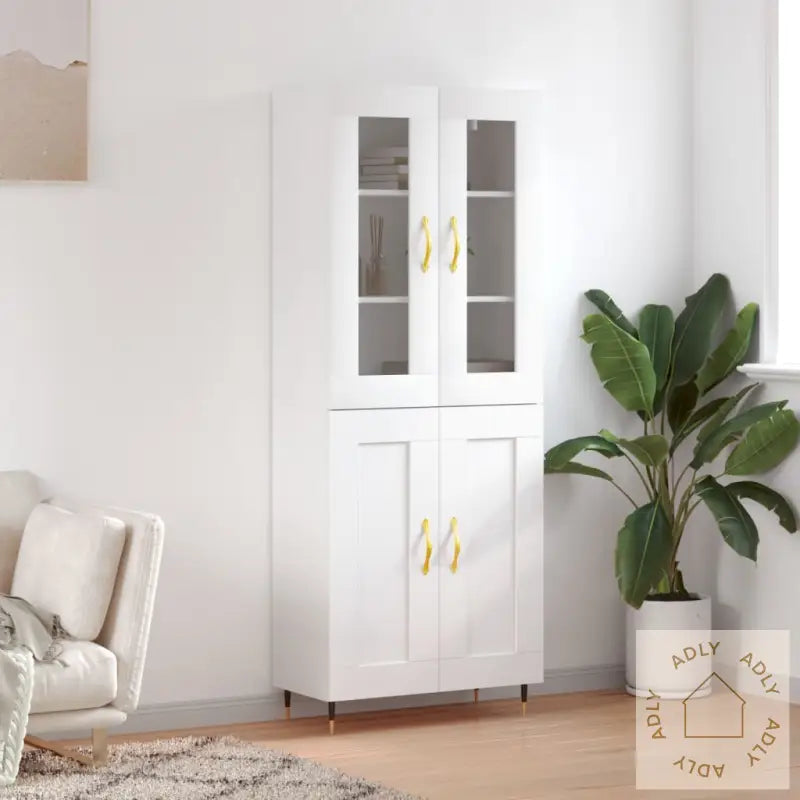 Highboard Hvit 69,5X34X180 Cm Konstruert Tre