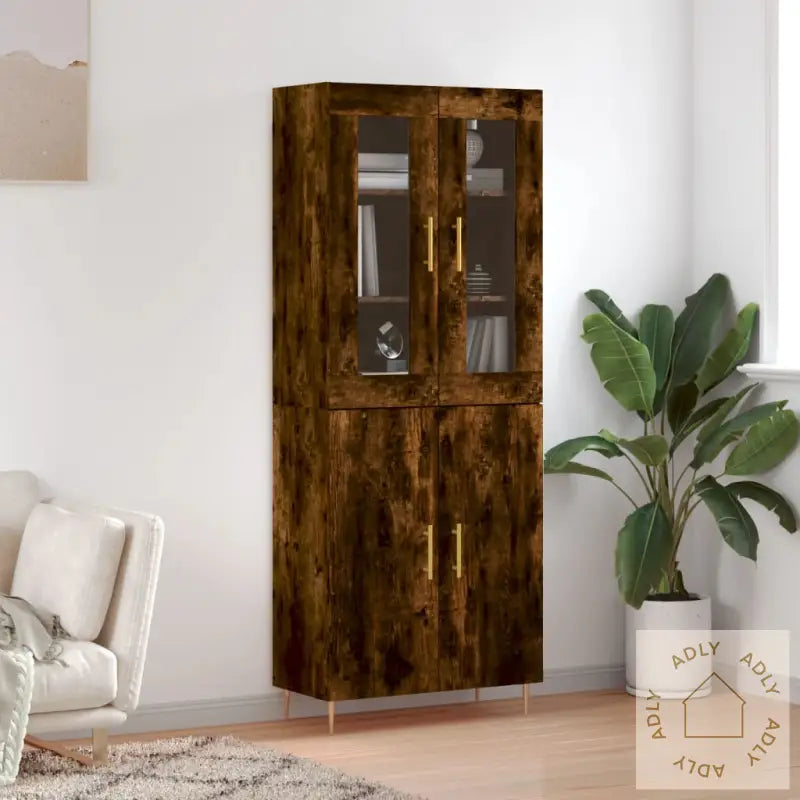 Highboard Røkt Eik 69,5X34X180 Cm Konstruert Tre