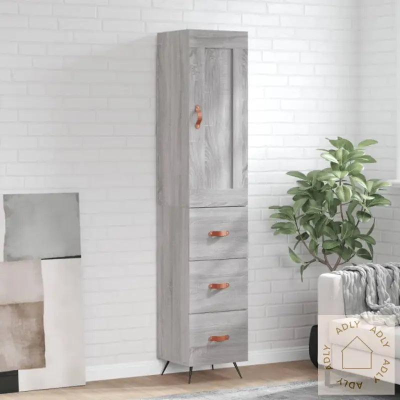 Highboard Grå Sonoma 34,5X34X180 Cm Konstruert Tre