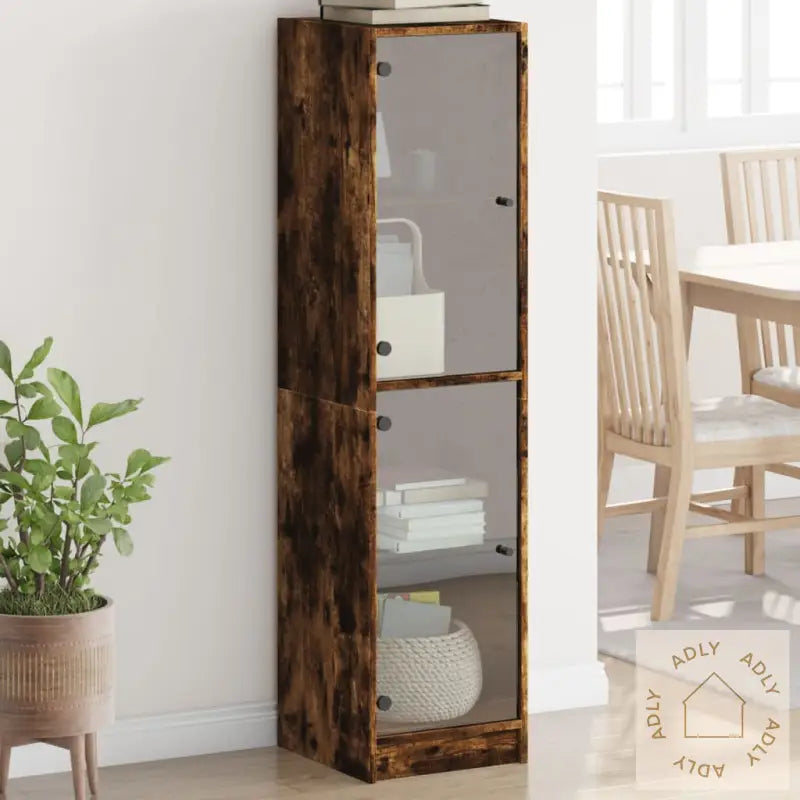 Highboard Med Glassdør Røkt Eik 35X37X142 Cm