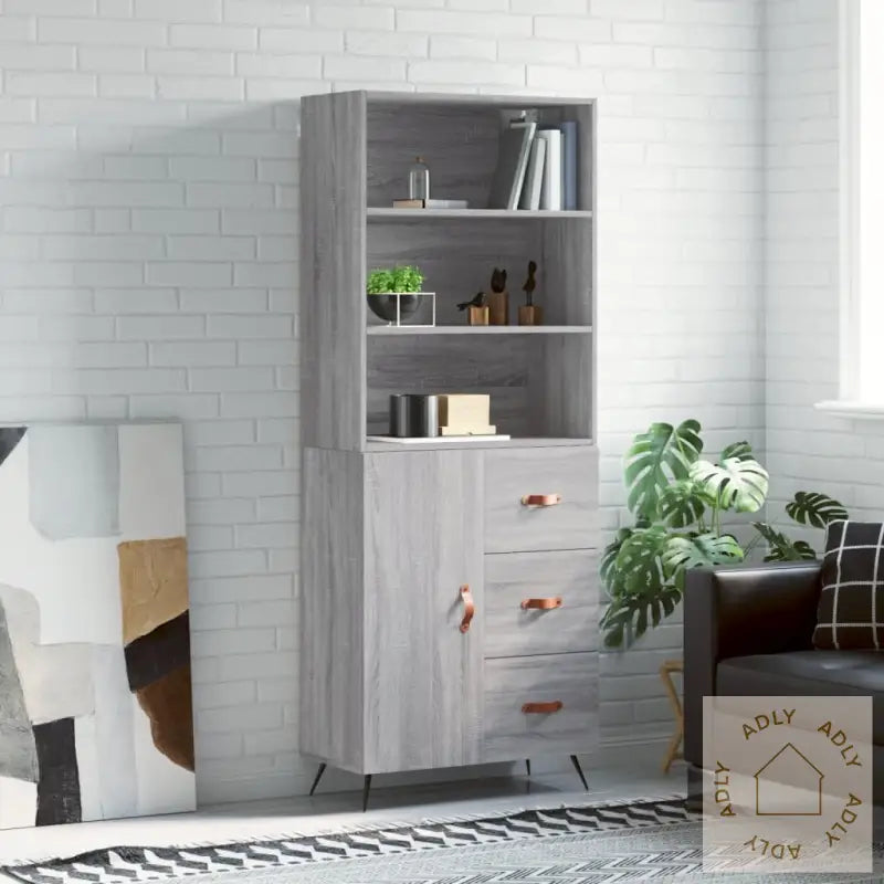 Highboard Grå Sonoma 69,5X34X180 Cm Konstruert Tre
