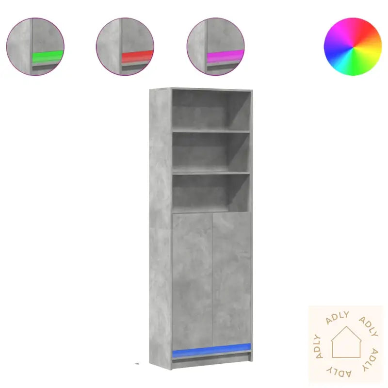 Garderobe Med Led Betonggrå 69X32,5X200 Cm Konstruert Tre