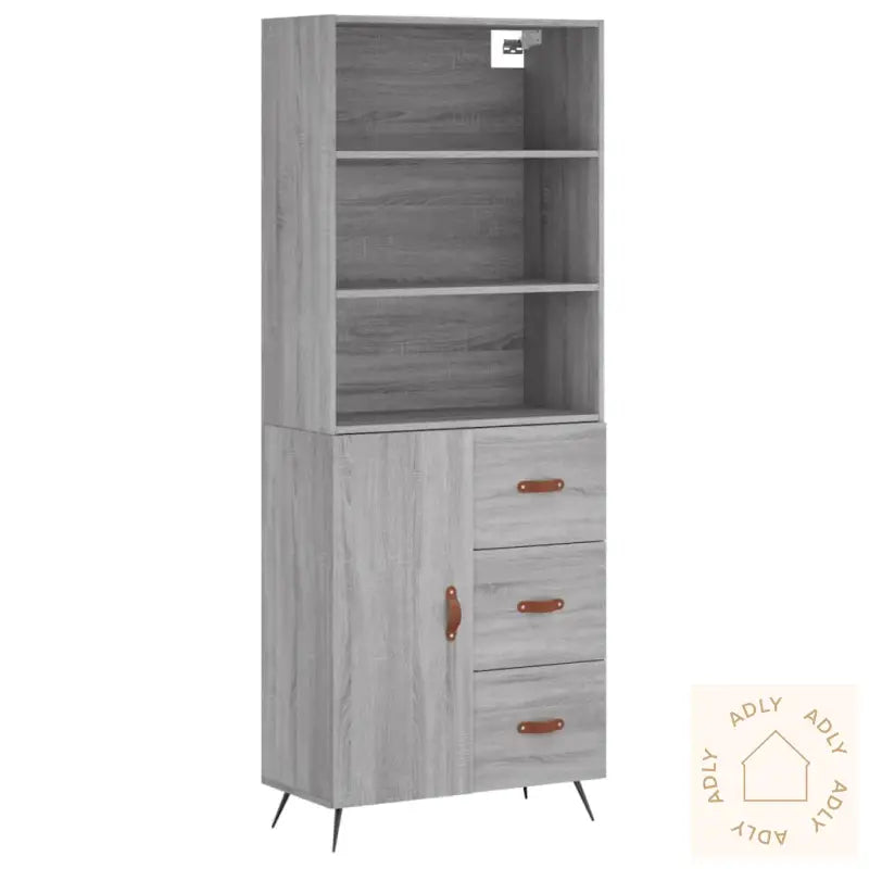 Highboard Grå Sonoma 69,5X34X180 Cm Konstruert Tre