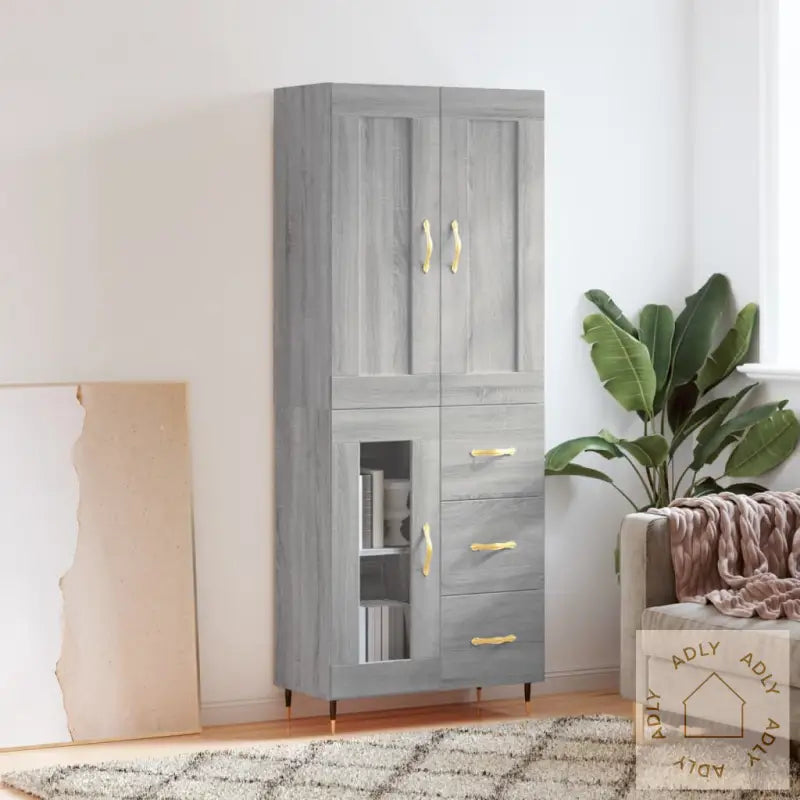 Highboard Grå Sonoma 69,5X34X180 Cm Konstruert Tre