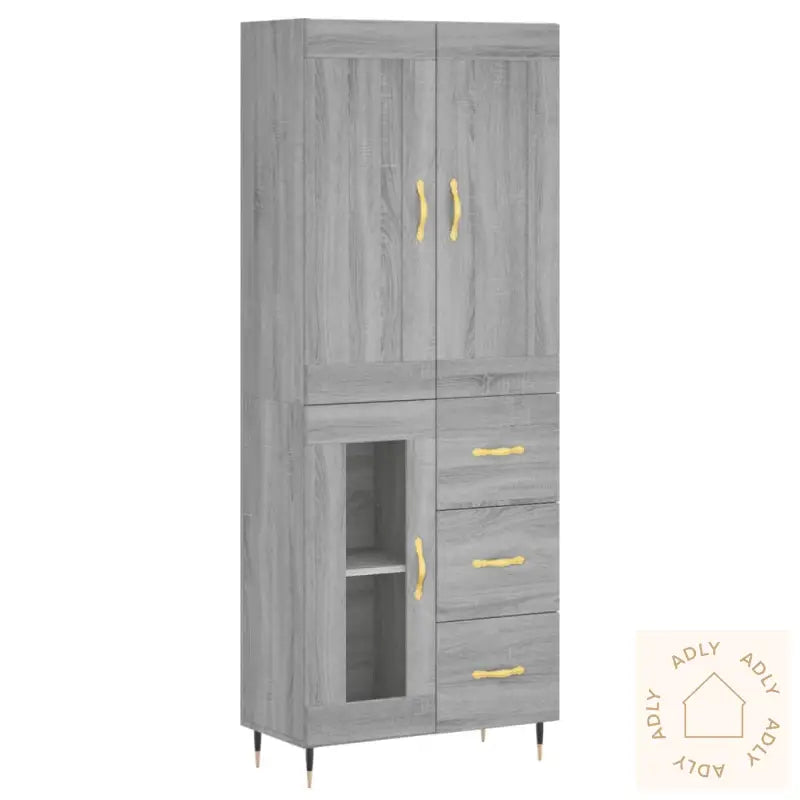 Highboard Grå Sonoma 69,5X34X180 Cm Konstruert Tre