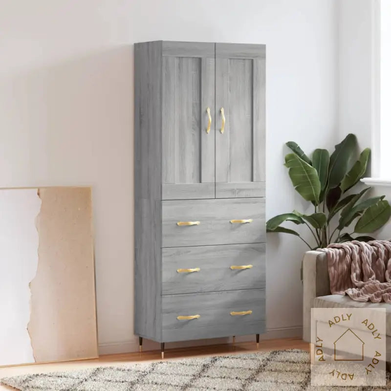 Highboard Grå Sonoma 69,5X34X180 Cm Konstruert Tre