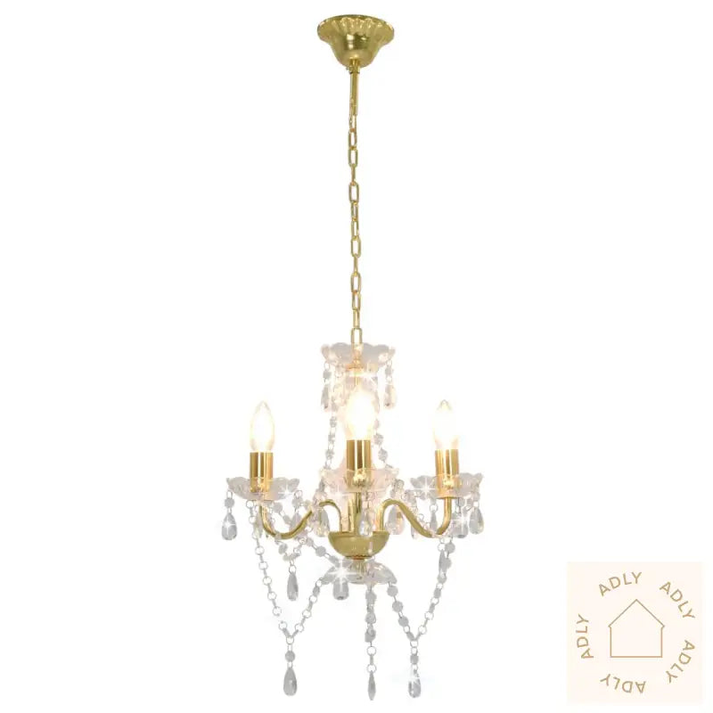 Lysekrone Med Perler Gyllen Rund 3 X E14