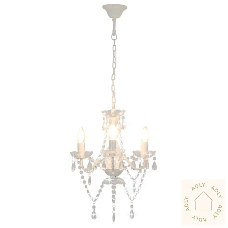 Lysekrone Med Perler Hvit Rund 3 X E14