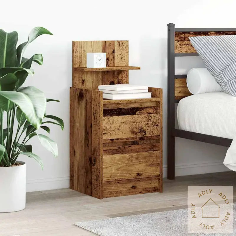 Nattskap Med 2 Skuffer 2 Stk Gammelt Tre 38X34X80 Cm