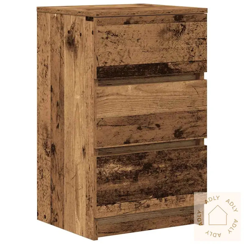 Nattskap Med 3 Skuffer Gammelt Tre 39X35X65 Cm