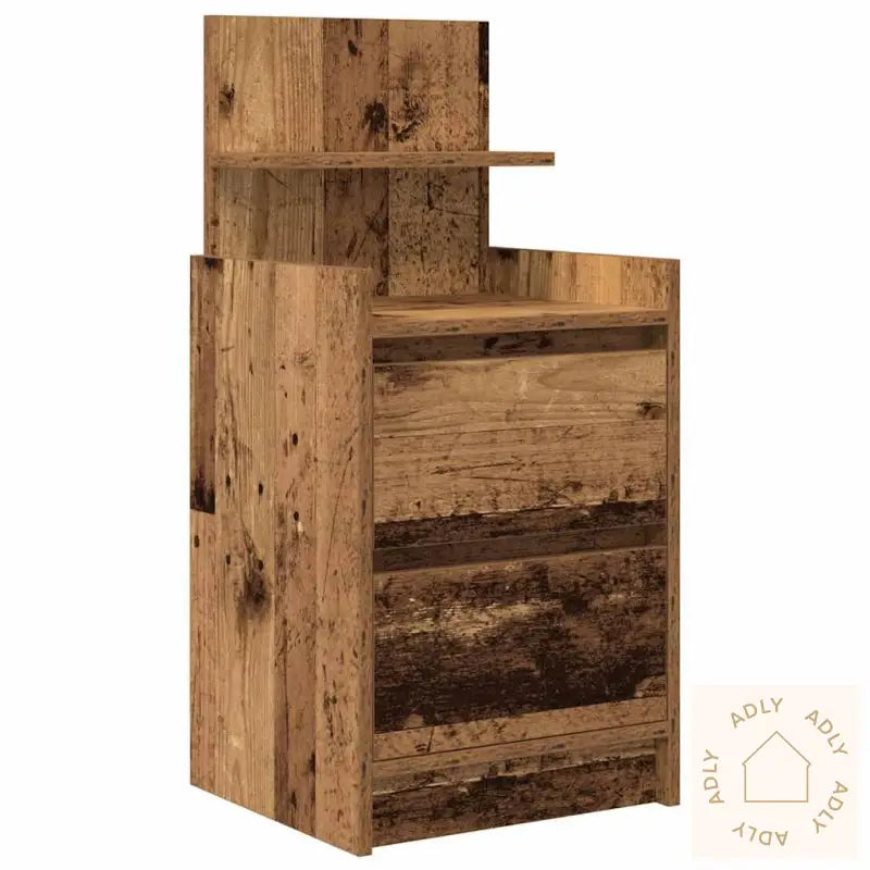 Nattbord Med 2 Skuffer Gammelt Tre 38X34X80 Cm