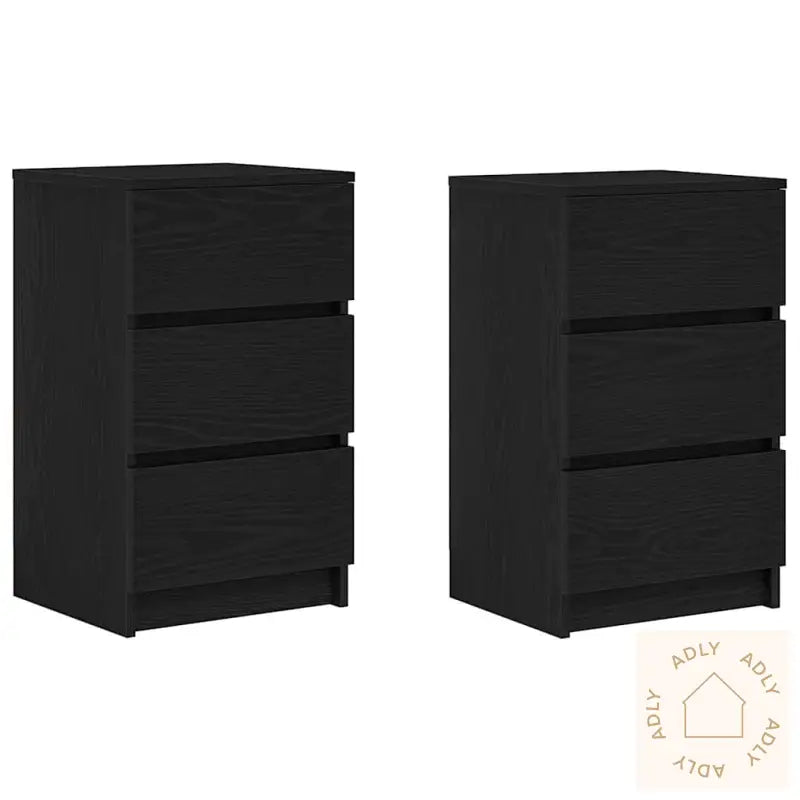 Nattskap Med 3 Skuffer 2 Stk Svart 39X35X65 Cm