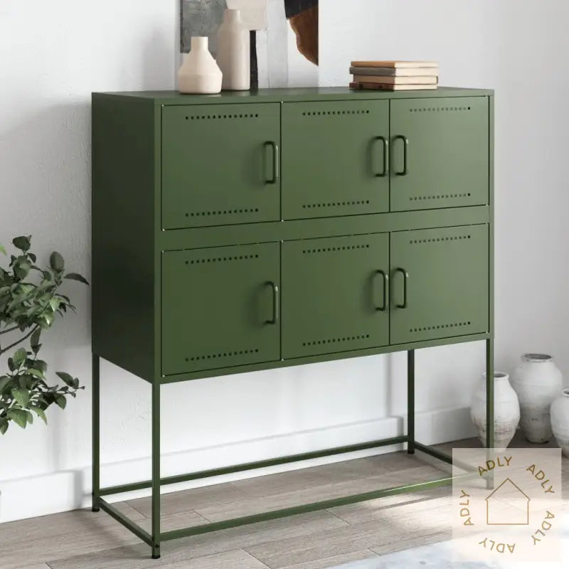 Skjenk Olivengrønn 100,5X39X107 Cm Stål