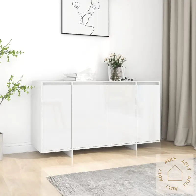 Skjenk Høyglans Hvit 135X41X75 Cm Konstruert Tre