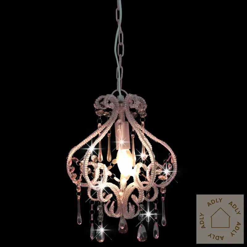 Taklampe Med Perler Rosa Rund E14