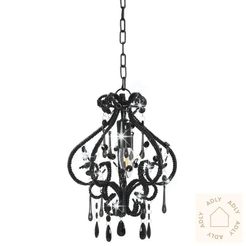 Taklampe Med Perler Svart Rund E14