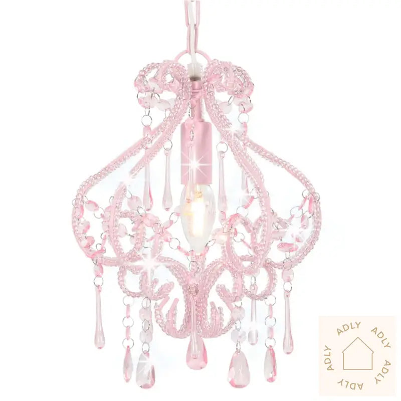 Taklampe Med Perler Rosa Rund E14