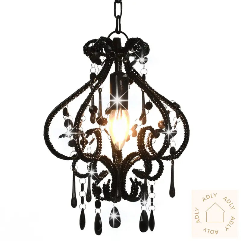 Taklampe Med Perler Svart Rund E14