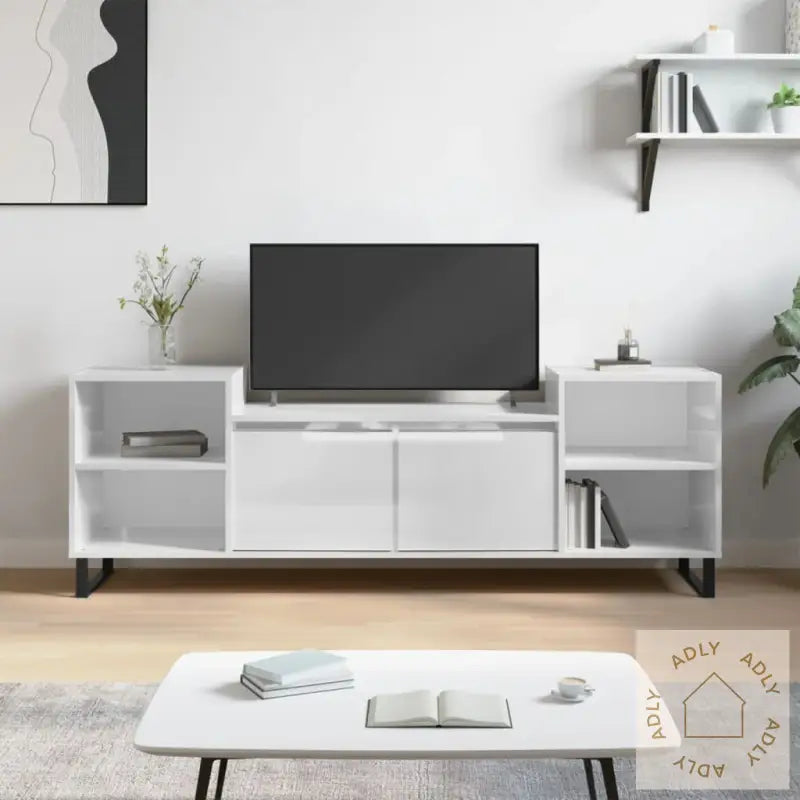 Tv-Benk Høyglans Hvit 160X35X55 Cm Konstruert Tre