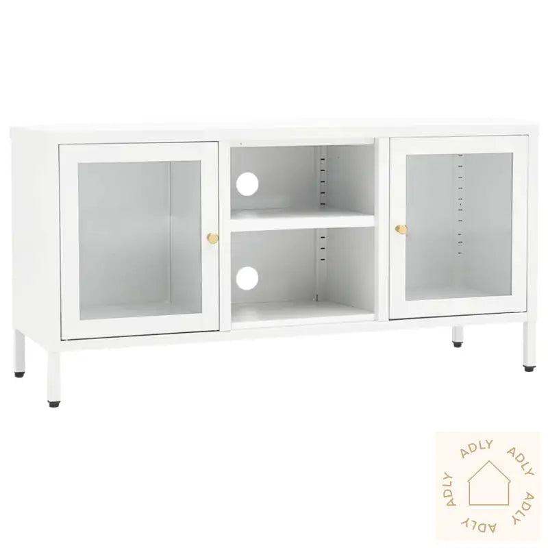 Tv-Benk Hvit 105X35X52 Cm Stål Og Glass