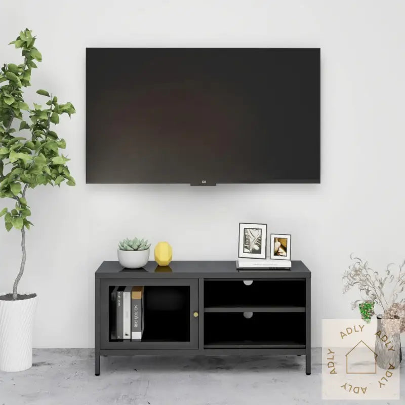 Tv-Benk Antrasitt 90X30X44 Cm Stål Og Glass
