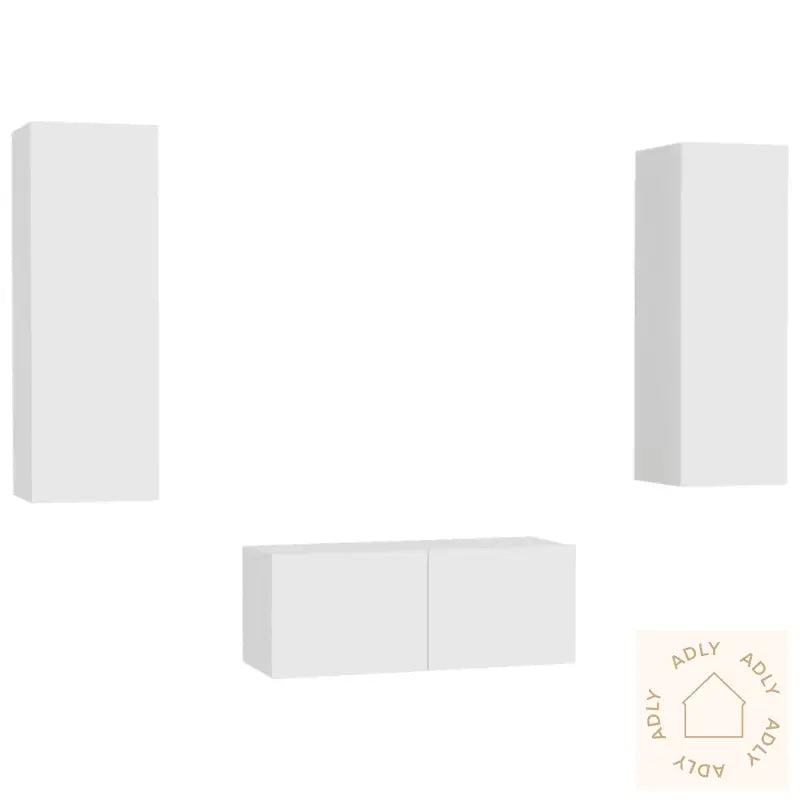 Tv-Benksett 3 Deler Hvit Konstruert Tre