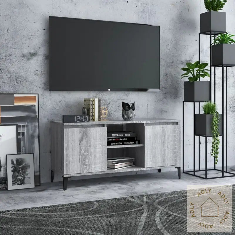 Tv-Benk Med Metallben Grå Sonoma 103,5X35X50 Cm