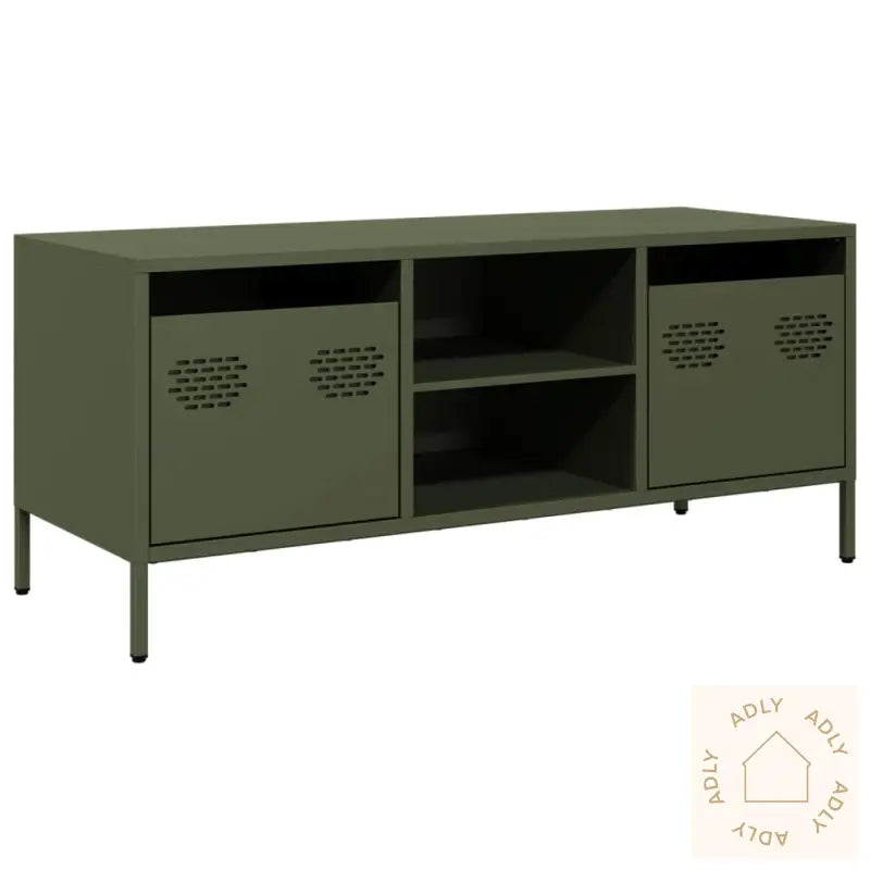 Tv-Benk Olivengrønn 101,5X39X43,5 Cm Kaldvalset Stål