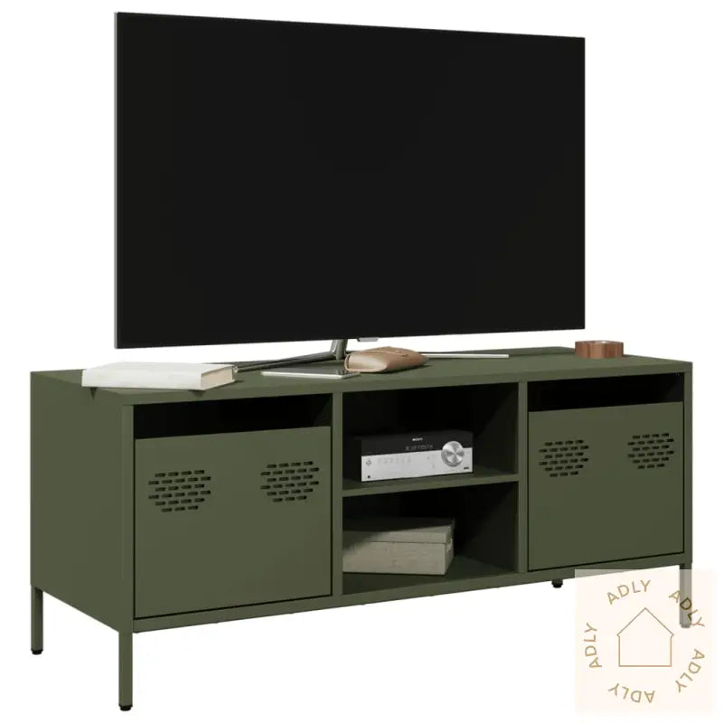 Tv-Benk Olivengrønn 101,5X39X43,5 Cm Kaldvalset Stål