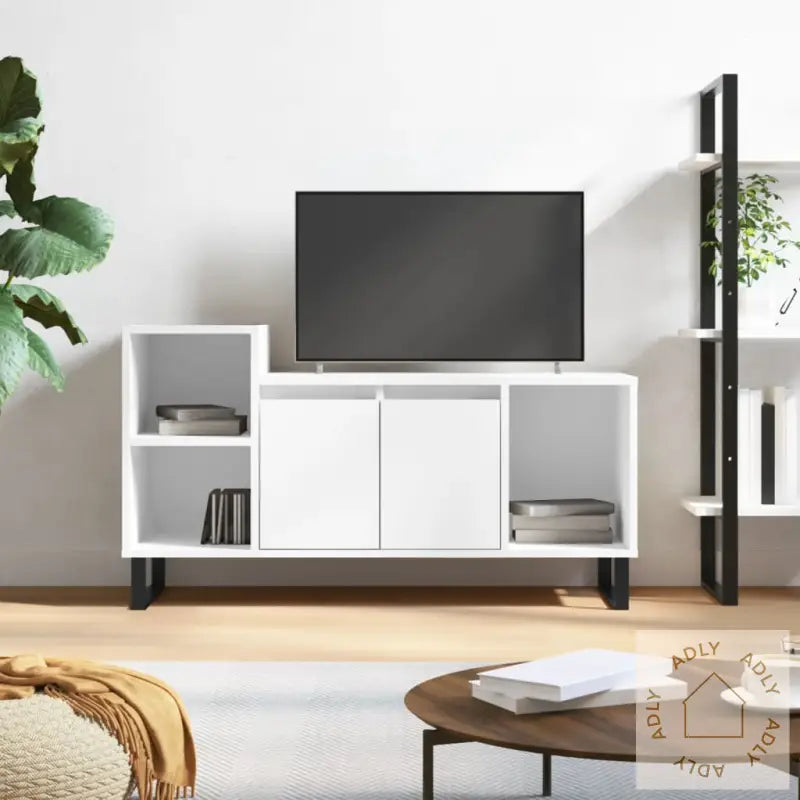 Tv-Benk Hvit 100X35X55 Cm Konstruert Tre