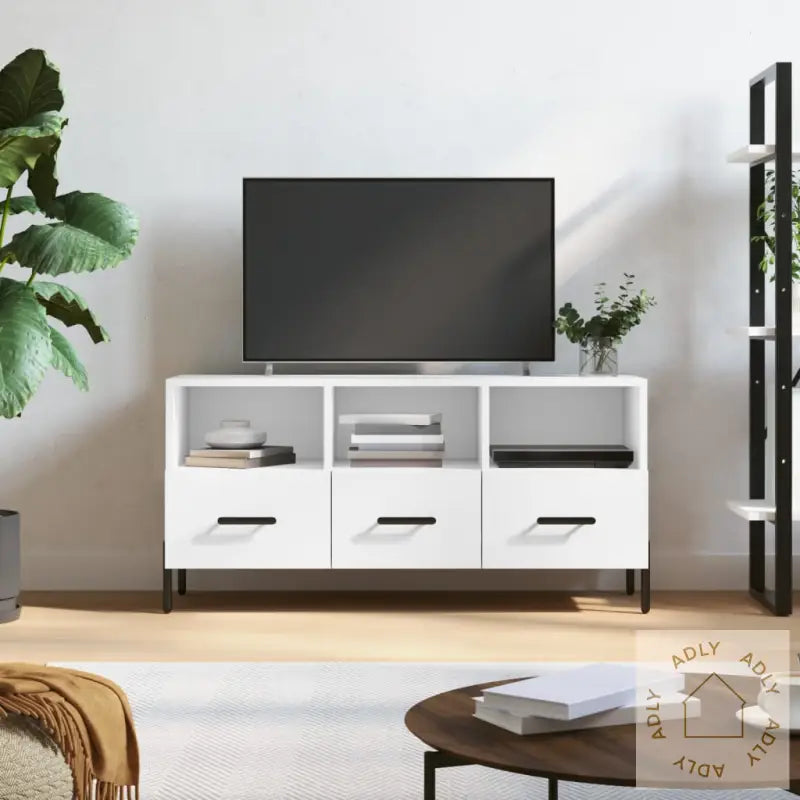 Tv-Benk Hvit 102X36X50 Cm Konstruert Tre