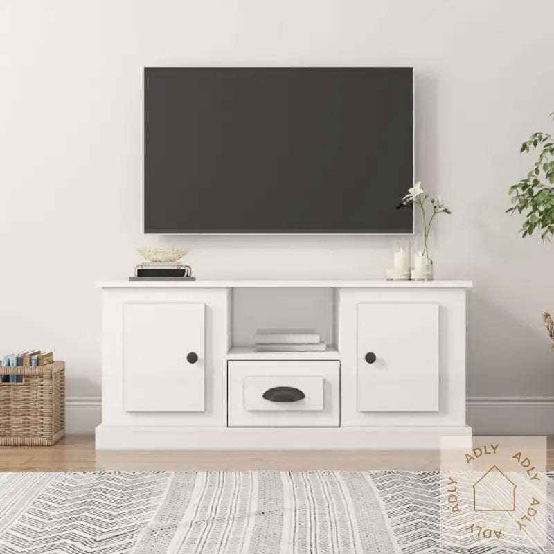 Tv-Benk Høyglans Hvit 100X35,5X45 Cm Konstruert Tre