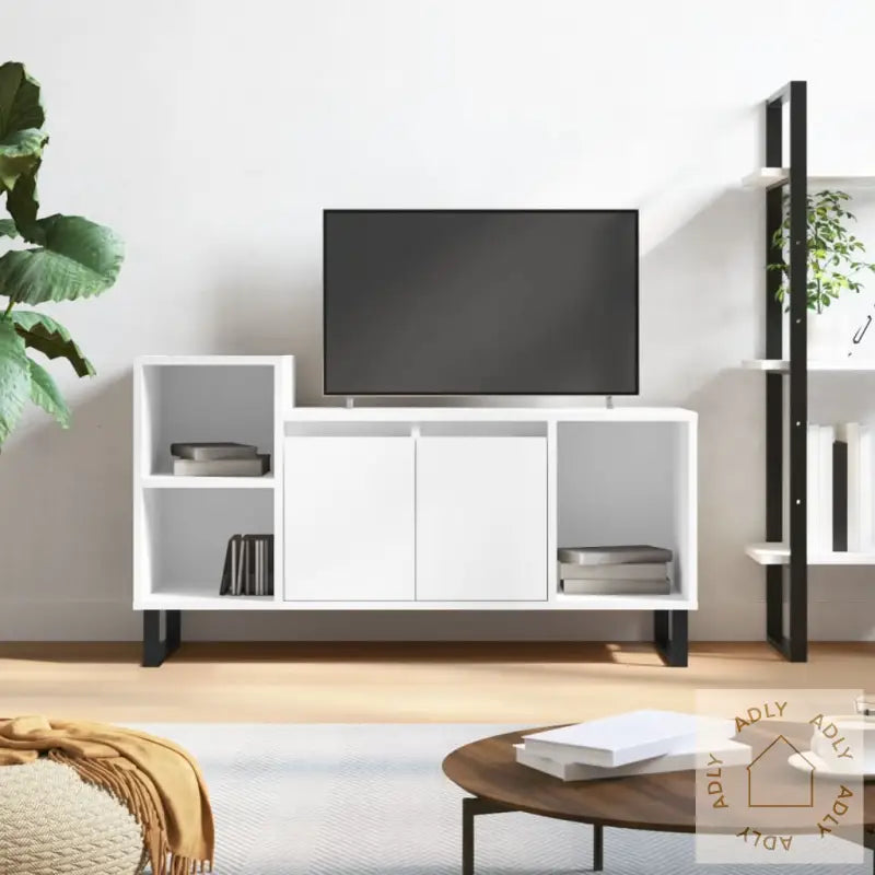 Tv-Benk Høyglans Hvit 100X35X55 Cm Konstruert Tre