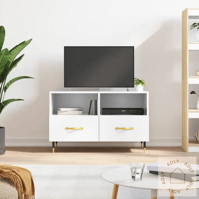 Tv-Benk Høyglans Hvit 80X36X50 Cm Konstruert Tre