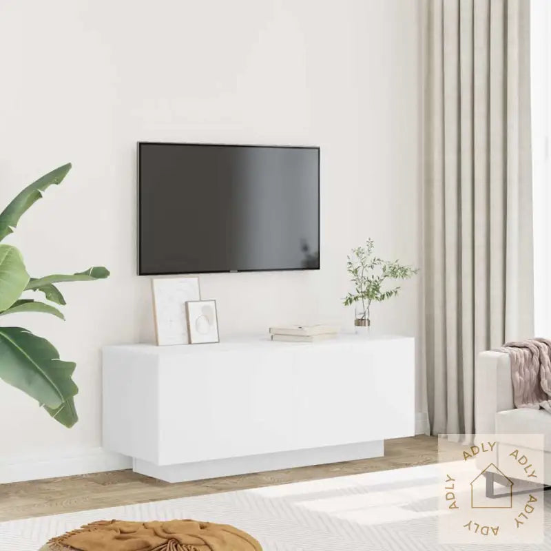 Tv-Benk Hvit 100X35X40 Cm Konstruert Tre