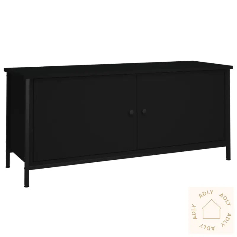 Tv-Benk Svart Med Dører 102X35X45 Cm Konstruert Tre