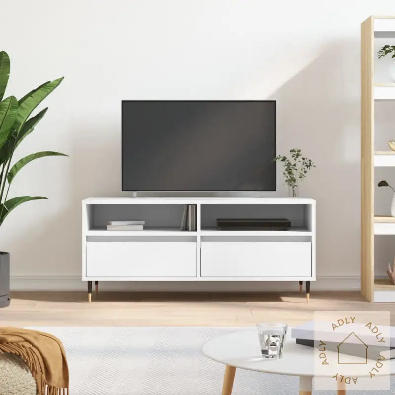 Tv-Benk Hvit 100X34,5X44,5 Cm Konstruert Tre