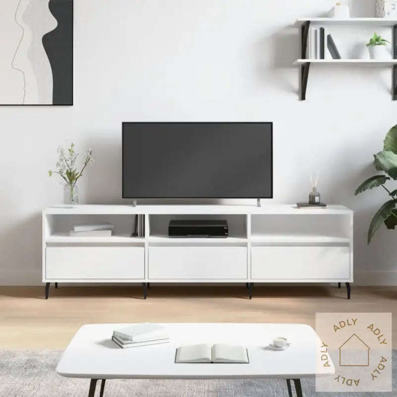 Tv-Benk Hvit 150X30X44,5 Cm Konstruert Tre