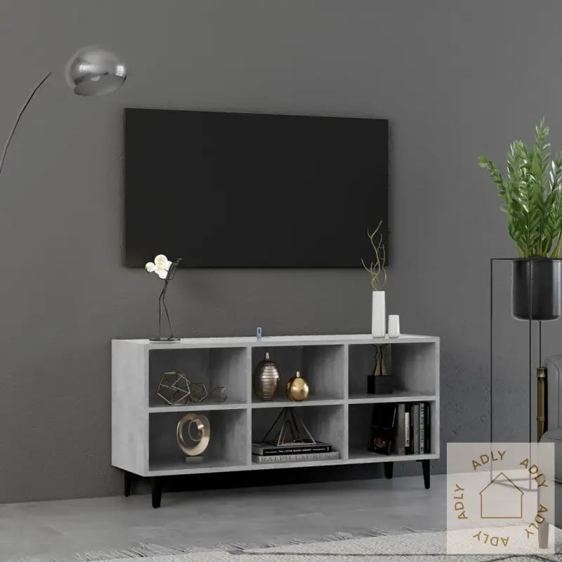 Tv-Benk Med Metallben Betonggrå 103,5X30X50 Cm