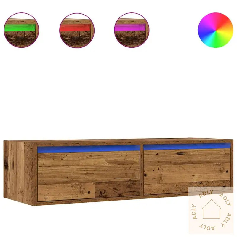 Tv-Benk Med Led-Lys Gammelt Tre 100X35,5X25 Cm