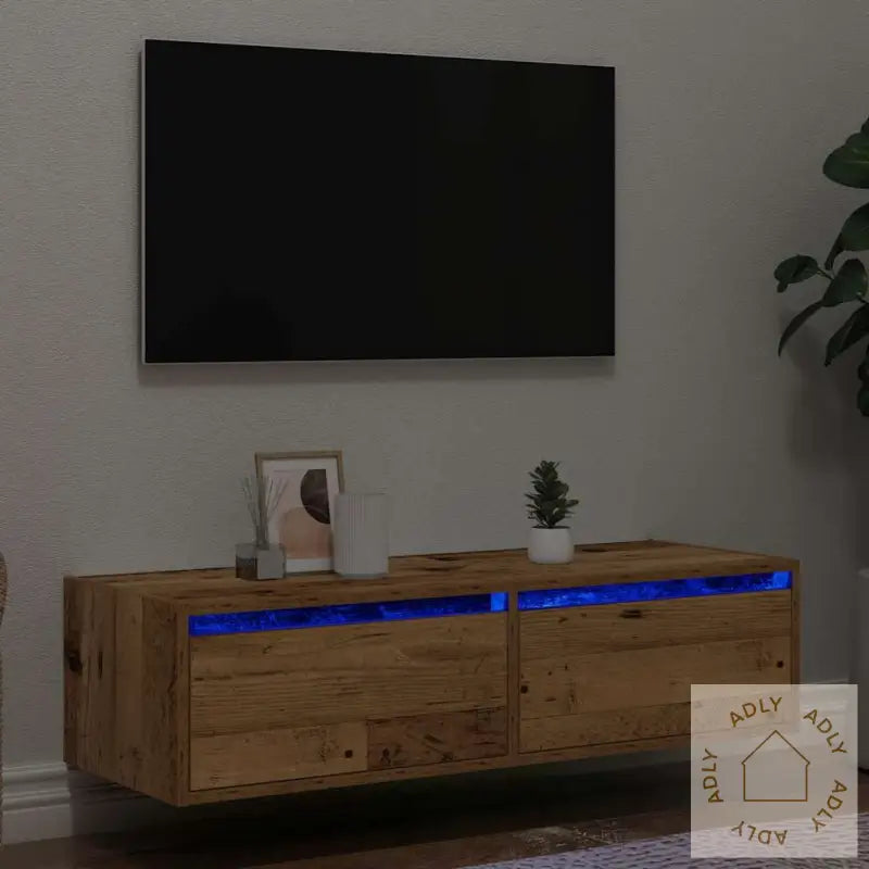 Tv-Benk Med Led-Lys Gammelt Tre 100X35,5X25 Cm