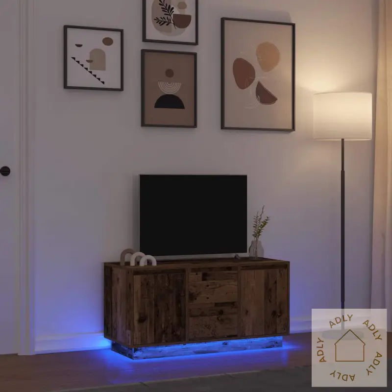 Tv-Benk Med Led-Lys Gammelt Tre 100X41X50 Cm