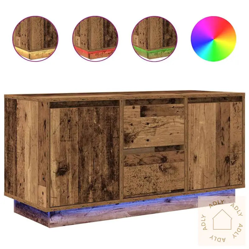 Tv-Benk Med Led-Lys Gammelt Tre 100X41X50 Cm