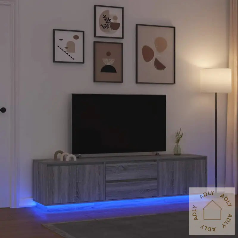 Tv-Benk Med Led-Lys Grå Sonoma 193,5X41X50 Cm